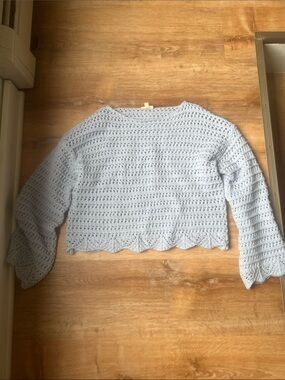Hem & Thread Light Blue Crochet Sweater